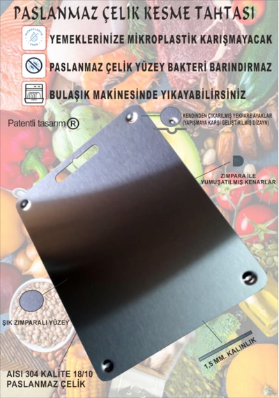 Paslanmaz Çelik Kesme Tahtası-antibakteriyel-ayaklı-patentli-304