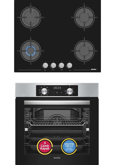 Simfer 10 Fonksiyon Airfry Plus Inox 2'li Ankastre Set (8210 Fırın + 3653 Ocak)