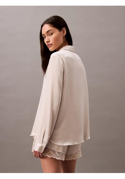 Calvin Klein L/s Top Buttondown, Pea Kadın Krem Pijama Üstü