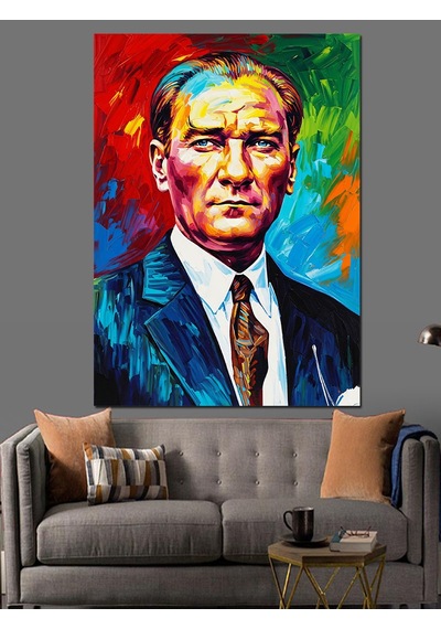 Renkli Mustafa Kemal Atatürk Resmi Dekoratif Kanvas - Mdf Ahşap Tablo