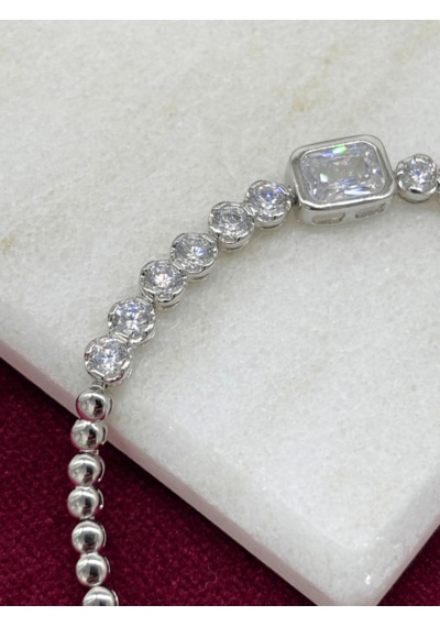 Dikdörtgen Ve Daire Swarovski Taşlı Silver Bileklik Silver