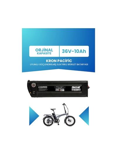 Kron Pacific Batarya 36v 10ah Standart Kapasite Güçlendirilmiş Elektrikli Bisiklet Bataryası Siyah