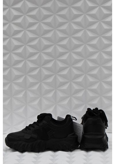 Fort Cool Verom Siyah Bağcık Görünümlü Cırtlı Sneaker Ortopedik Çocuk Ayakkabı Siyah