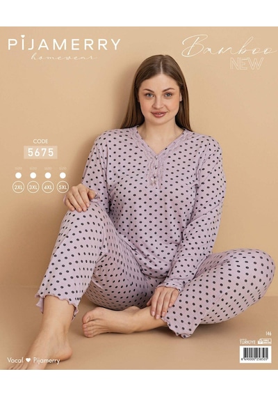 Pijamerry Kadın Büyük Beden Dantel Yaka Bambu Uzun Kol İnce Pijama Takımı 5675 - 1 Adet Lila Pijamerry Kadın Büyük Beden Dantel Yaka Bambu Uzun Kol İnce Pijama Takımı 5675 - 1 Adet Lila
