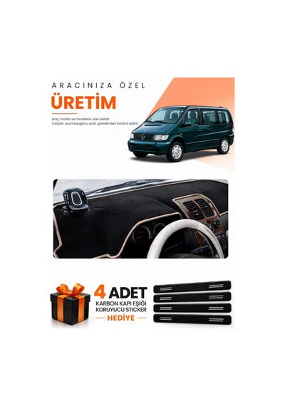 Mercedes Vıto W638 1996-2003 Uyumlu Torpido Koruma Örtüsü Oto Kılıfı - Siyah Bej
