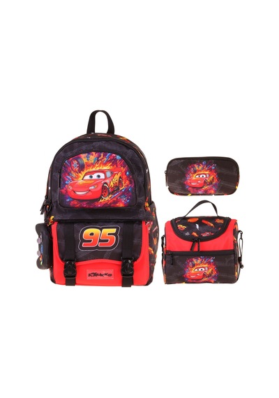 Kaukko Kids Rust Eze Kırmızı - Siyah Renk Erkek Çocuk Üçlü İlkokul Okul Çantası Seti/takımı - Setkk-l5399a