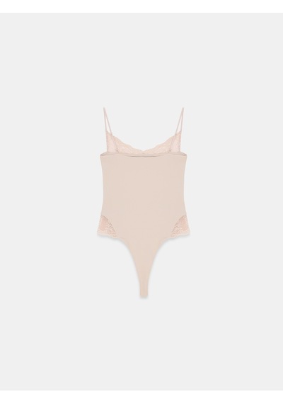 Dilvin 32730 Dantel Detaylı Askılı Bodysuit-taş