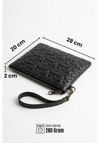 Gl-003 Yıldız Dikişli Kadın El Çantası Clutch Çanta Omuz Çantası Çapraz Çanta Pörtföy Çanta Siyah