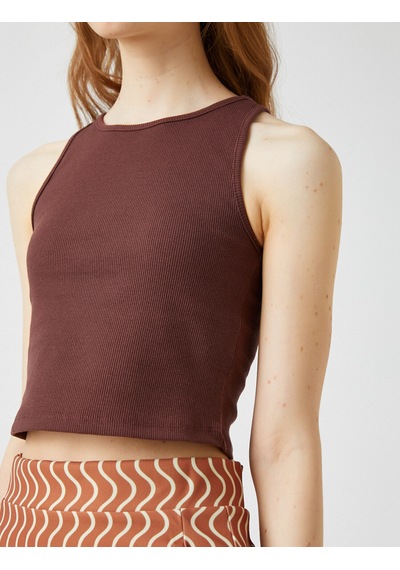 Koton Halter Yaka Crop Atlet Kahverengi 2yal38235ık Kahve