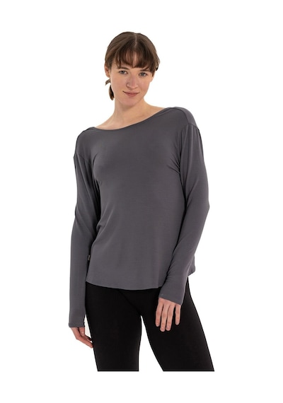 Inguz Sırt Detay Uzun Kollu Modal Yoga T-shirt Gri