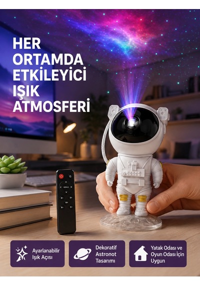 Astronot Yıldız Projeksiyon Lambası 8 Efektli Uzaktan Kumandalı Gece Işığı Açık Lacivert 89628757