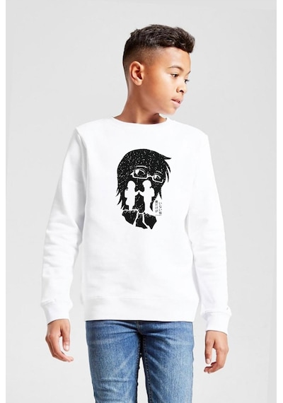Tshirthane Erased Anime Black White Silhoette Beyaz Çocuk 2ip Sweatshirt 001 Beyaz