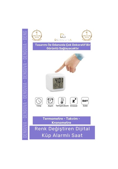 Renklisaat 7 Renk Değiştiren Gece Lambası Termometre Takvim Işıklı Dijital Küp Alarmlı Masa Çalar S Çok Renkli