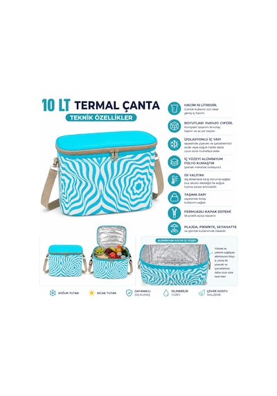 10 Lt Desenli Termal Çanta-yemek Çantası-içecek Çantası-467 Çok Renkli