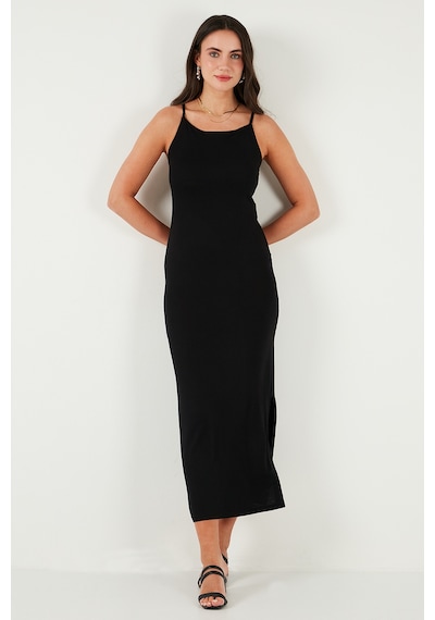 Lela Slim Fit Yırtmaç Detaylı Midi Boy Bayan Elbise 5866224 Siyah