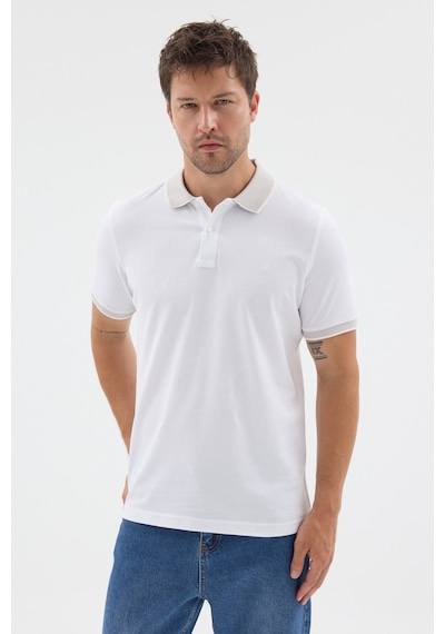 Beyaz-gri Polo Yaka Pike Kısa Kol Slim Fit %100 Pamuk Tişört 1011260171 Beyaz - Gri