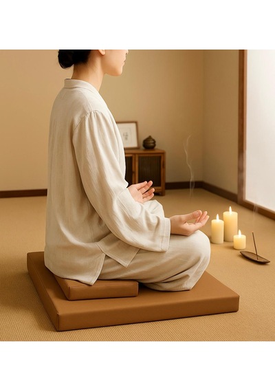60x60 Meditasyon Minderi Seti İkili Yoga Meditasyon Minderi Lotus Çiçeği Baskılı Meditasyon Minderi Açık Kahverengi