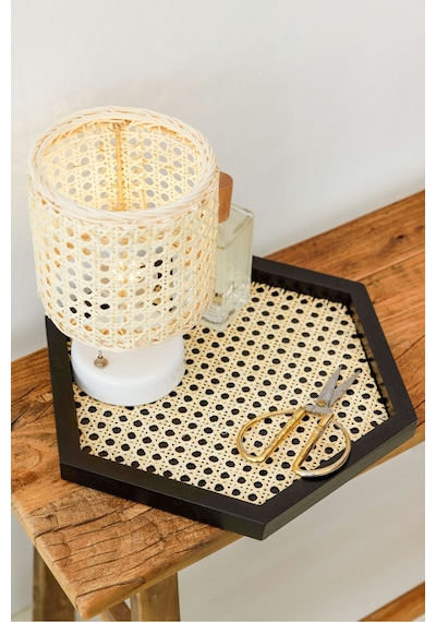 Rattan Hazeran Altıgen Tepsi Siyah %100 Doğal Hazeran