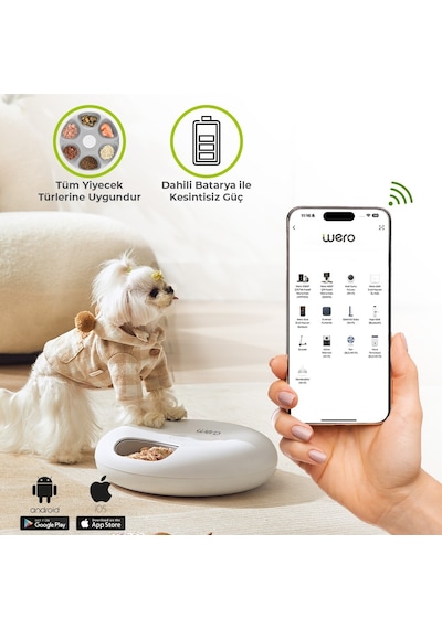 Wero Akıllı Kedi Köpek Yaş Mama Kabı , 6 Öğün Kedi Mama Dağıtıcısı, Wifi App Kontrolü Uzaktan Besleme, Sıkışma Önleyici, Zamanlayıcı Ayarlı Otomatik Evcil Hayvan Besleyici - Beyaz