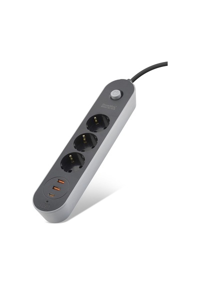 Termal Akım Korumalı Uzatma Kablosu 3 Priz + 2x Usb + Type-c Anahtarlı 2 M - Siyah Sh4628 Hmngoxxtptprp Diğer