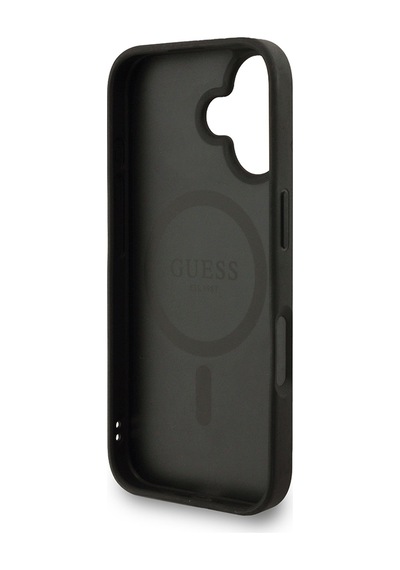 Apple iPhone 16 Uyumlu Kılıf Guess Lisanslı M safe Bilek Askı İpli Yazı Logolu Kapak Siyah