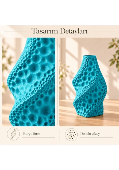 Dekoratif Vazo Burgu Formlu Taş Dokulu Modern Kuru Çiçeklik Camgöbeği