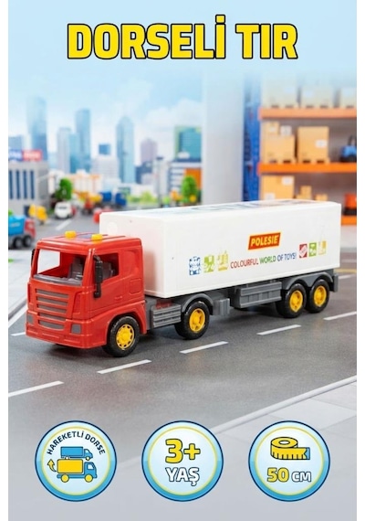 Sesli Ve Işıklı 50 Cm Kırmızı Haraketli Dorseli Büyük Fonksiyonel Oyuncak Kamyon