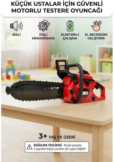 Küçük Ustalar Iş Başında: Sesli Pilli Eğlenceli Ve Güvenli Çocuk Motorlu Testeresi 39 Cm Çok Renkli