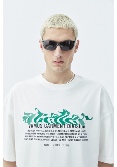 Atelier Kabartma Baskılı Oversize Tişört Ekru