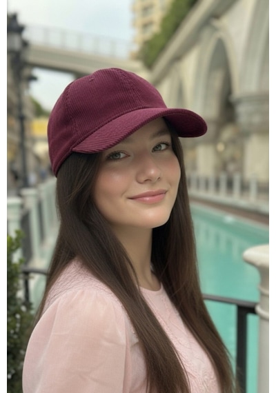 Mollycrush Kadın Mevsimlik Fitilli Kadife Bordo Şapka Günlük Ayarlanabilir Beyzbol Kep Bordo