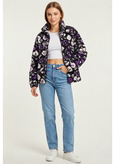 Genius Store Kadın Peluş Tam Fermuarlı Cepli Sherpa Kuzu Kumaş Oversize Peluş Polar Sweatshirt Mor Genius Store Kadın Peluş Tam Fermuarlı Cepli Sherpa Kuzu Kumaş Oversize Peluş Polar Sweatshirt Mor