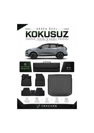 Nissan Qashqai Benzin/dizel 2026 Model Aracınıza Özel 4d Kauçuk Paspas Takımı Ve Üst Bagaj Havuzu