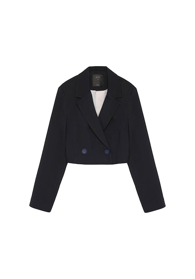 Quzu Vatka Detaylı Crop Lacivert Kadın Blazer Ceket 51287 Lacivert
