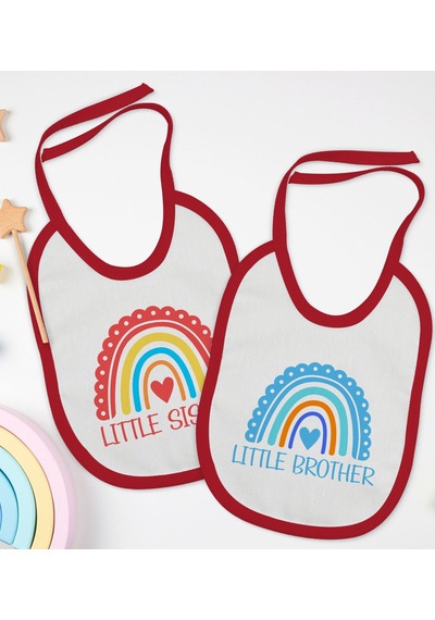 BK Kids Little Sister ve Brother Tasarımlı 2’li Kırmızı Mama Önlü Kırmızı