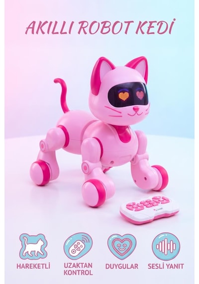 Akıllı Robot Kedi Zeka Dolu Eğitici Uzaktan Kumandalı Sesli Ve Hareketli Oyuncak Kedi Pembe