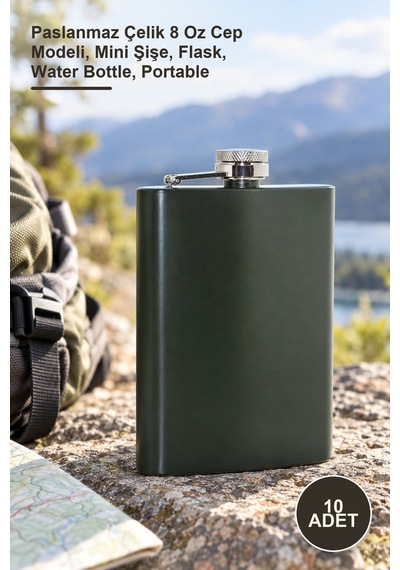 10 Adet Matara Paslanmaz Çelik 8 Oz Cep Modeli, Mini Şişe, Flask, Water Bottle, Portable Diğer