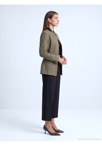 Dilvin 60827 Kontrast Yaka Blazer Ceket-yeşil