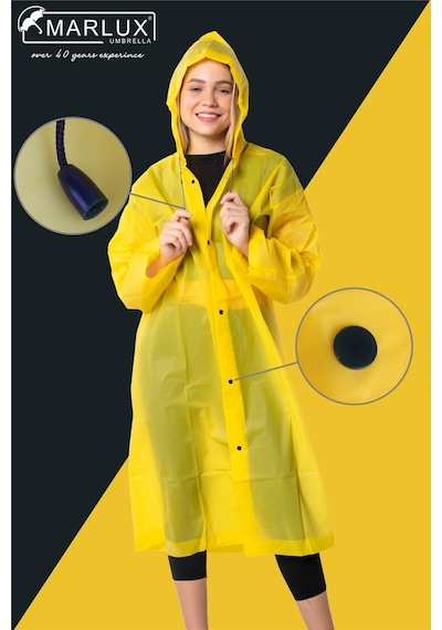 Marlux Unisex Su Rüzgar Geçirmez Kapüşonlu Çıtçıt Düğme Eva Yağmurluk - Sarı - Lacivert