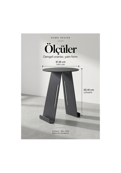 Folio Modern Metal Yan Sehpa Ve Dergilik, Yuvarlak Koltuk Kenarı Kitaplık Sehpa Gri - 945341616 Gri