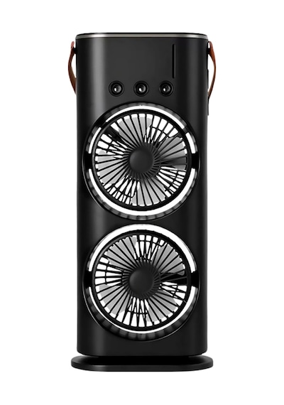 Hubrendy Tekno Usb Şarjlı Çift Başlıklı Buharlı Masaüstü Fan Sessiz Serinletici Işıklı Fan