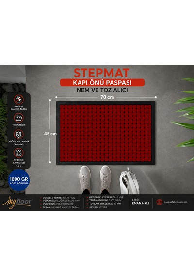 Nem Alıcı Toz Tutucu Çamur Sıyırıcı Pvc Taban Ve Pvc Bordürlü Scroll Benekli Kırmızı Halılı Kapı Önü Paspası Bordo