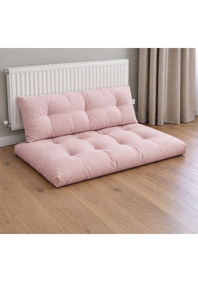 Kadife Döşemelik Kumaştan El Emeği Alt Üst Takım Petek Önü Minder 100x65cm Açık Pembe