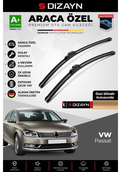 S-dizayn Vw Passat B7 Ön Cam Silecek Seti 2010-2014 Premium Araca Özel 60-48 Cm A+ Kalite