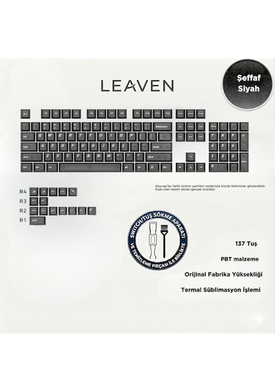 Mekanik Klavye Tuş Takımı - Keycap Seti- Siyah Şeffaf 118 Tuşlu - Tuş Takımı