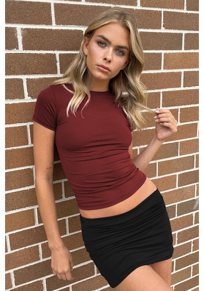 Madmext Bordo Bisiklet Yaka Basic Kadın Tişört Mg1725-bordo Bordo