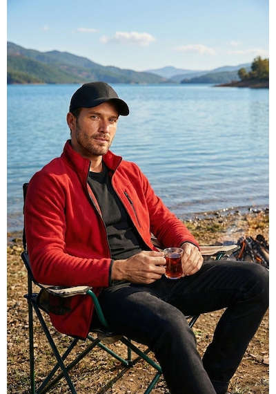 Buratti Slim Fit Fermuarlı Cepli Dik Yaka Polar Erkek Hırka 5906028 Bordo