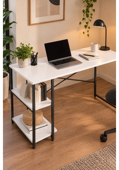 Sulorahome Beyaz Raflı Çalışma Masası 120 Cm