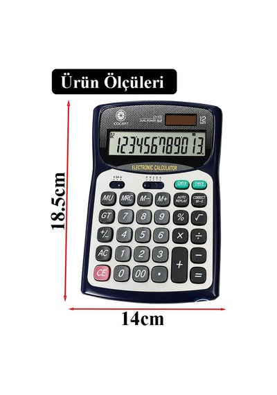 Hesap Makinesi Siyah Gri 14x18.5cm 1 Adet Cockpıt Ck-662t 12 Haneli Büyük Boy Hafızalı Büro Masaüstü Hesap Makinası