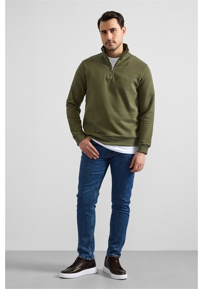 Süvari Haki Regular Düz Yarım Balıkçı Yaka Sweatshirt Ssw2013700001-yh1 Haki