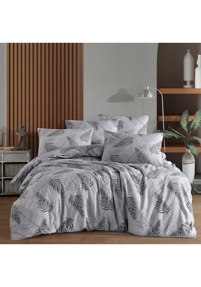 Çift Kişilik Nevresim Takımı 200x220cm 4 Yastık Kılıfı Lastikli Çarşaflı 160x200+30 Gri
